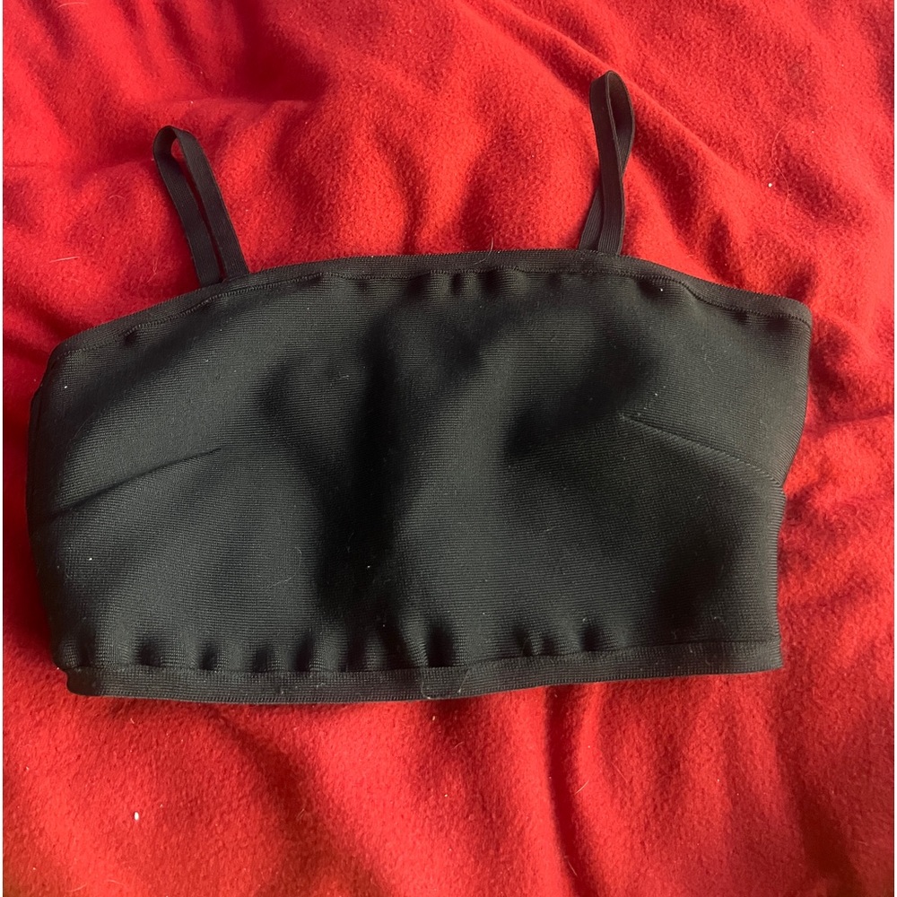 FASHION NOVA black crop top with gold zipper in the back, size medium